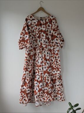 Hering Brazil Heavyweight Cotton Canvas Floral Maxi Dress - Rust & White - XL